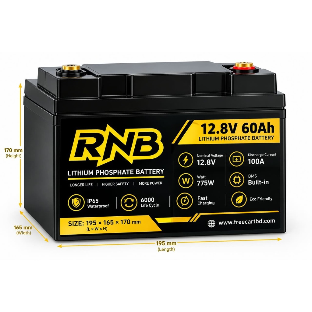 RNB 12.8V 60Ah LiFePO₄ Battery 6000+ life cycle