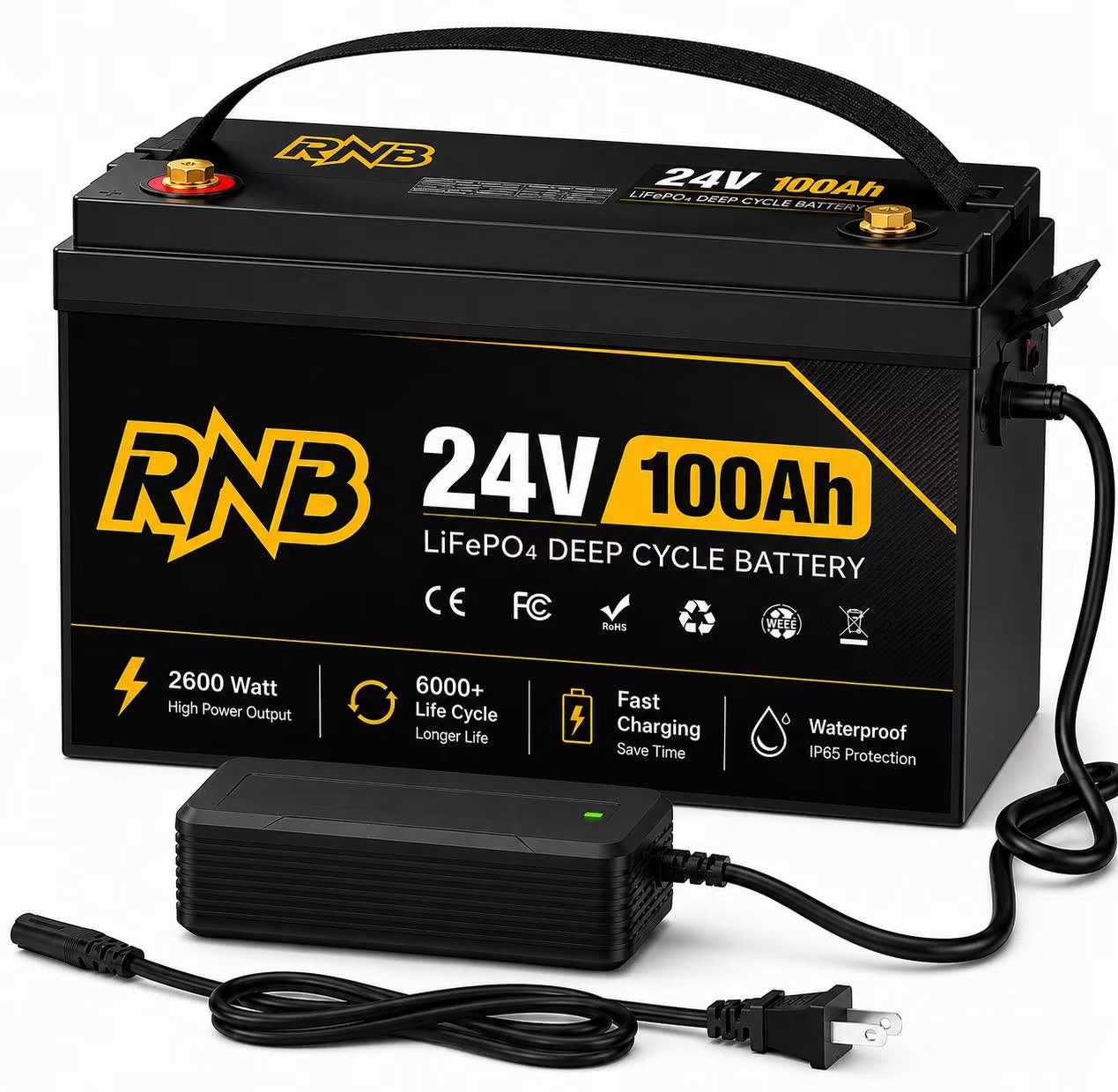 RNB 24V 100Ah LiFePO4 Deep Cycle Battery with Smart Hardware BMS