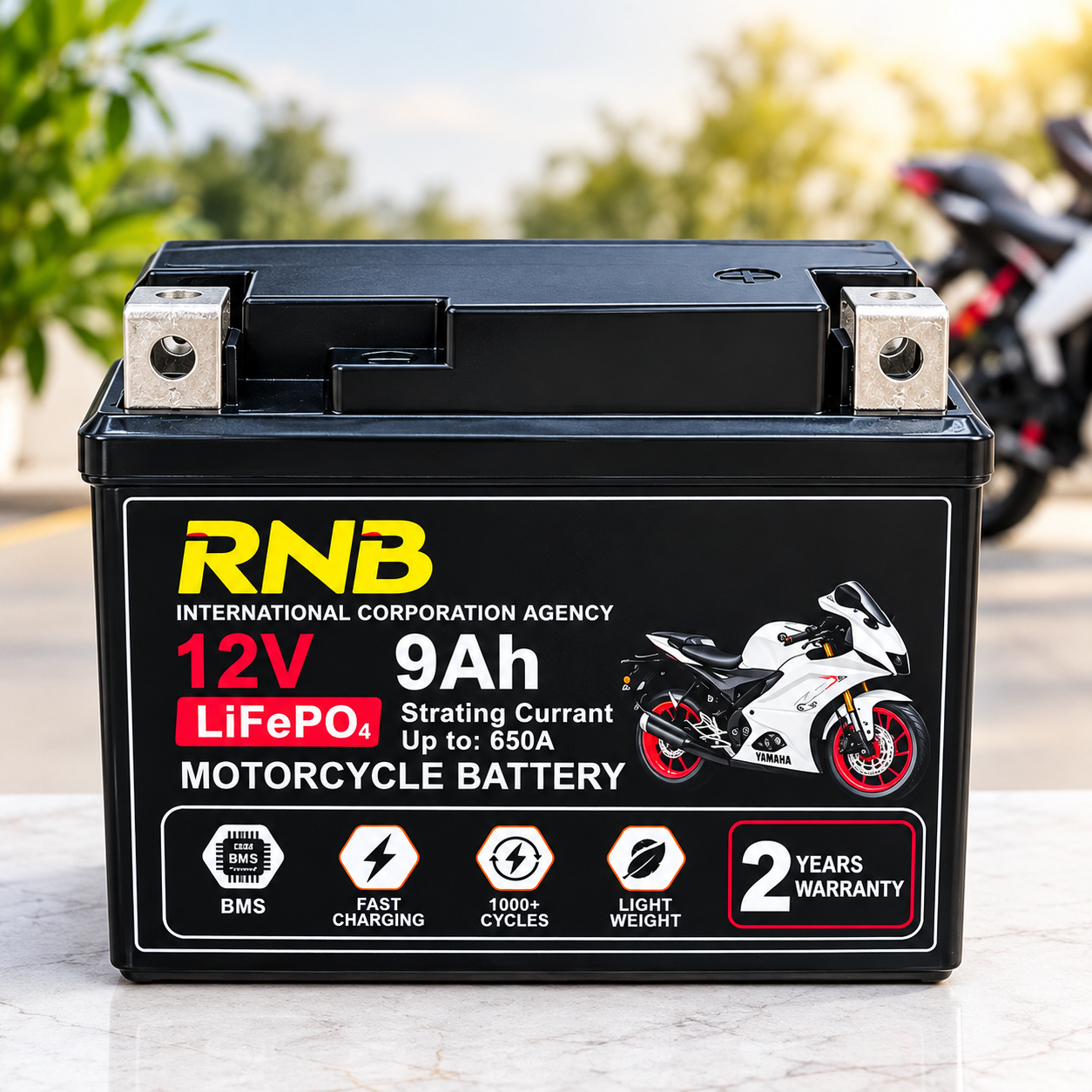 RNB 12V 9Ah LiFePO4 Motorcycle Battery